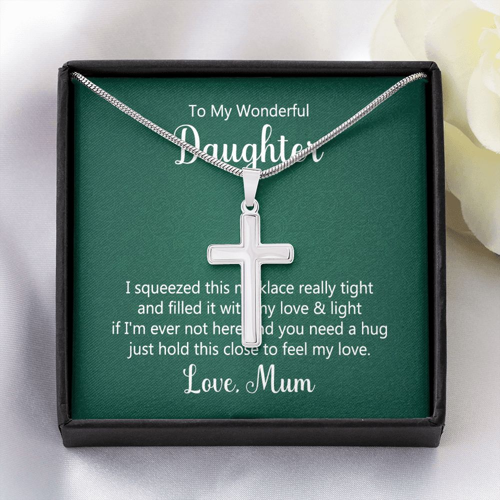 To my wonderful daughter - I squeezed this necklace Wear your faith proudly with this stunning artisan-crafted Stainless Steel Cross Necklace.