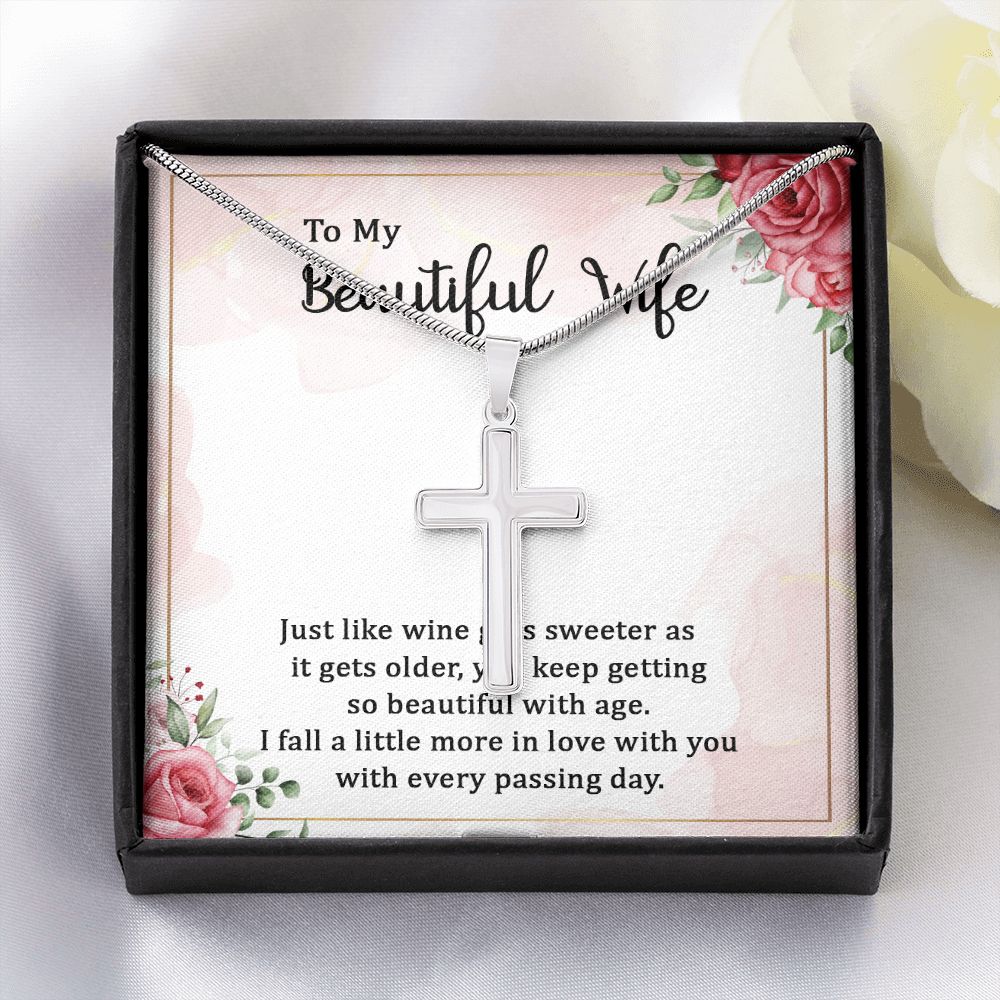 To my beautiful wife wine gets sweeter Stainless steel necklace perfect for gift