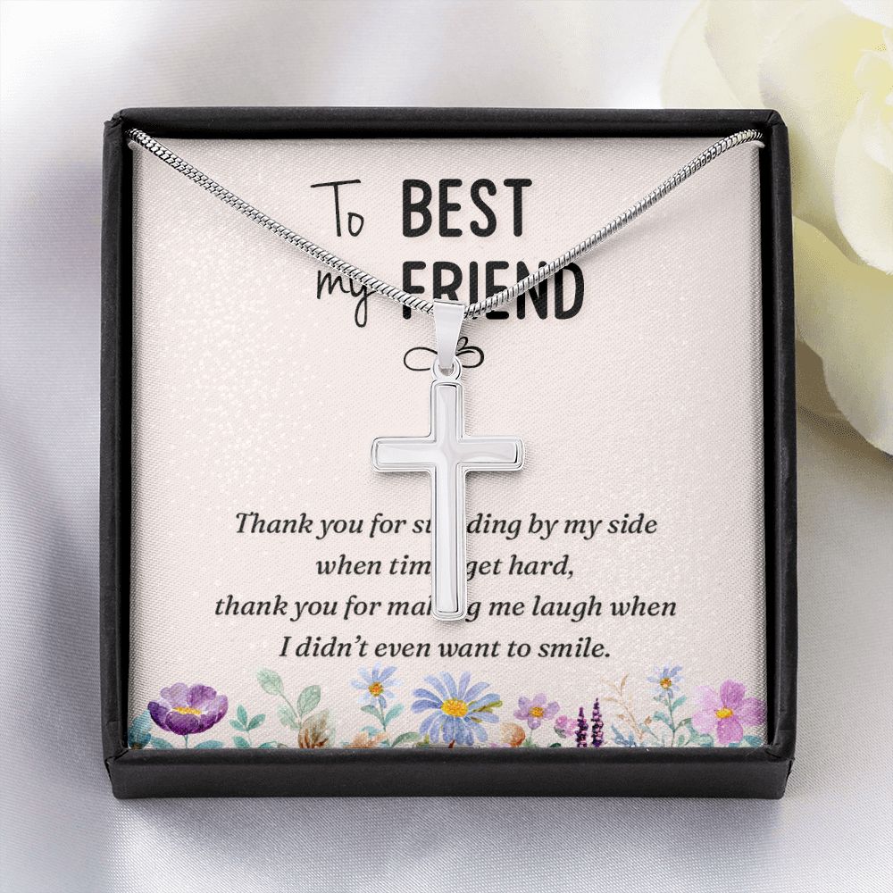 To my best friend-Thank you Wear your faith proudly with this stunning artisan-crafted Stainless Steel Cross Necklace.