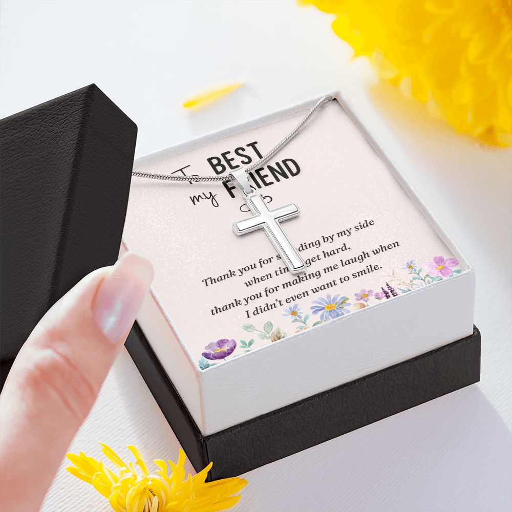 To my best friend-Thank you Wear your faith proudly with this stunning artisan-crafted Stainless Steel Cross Necklace.
