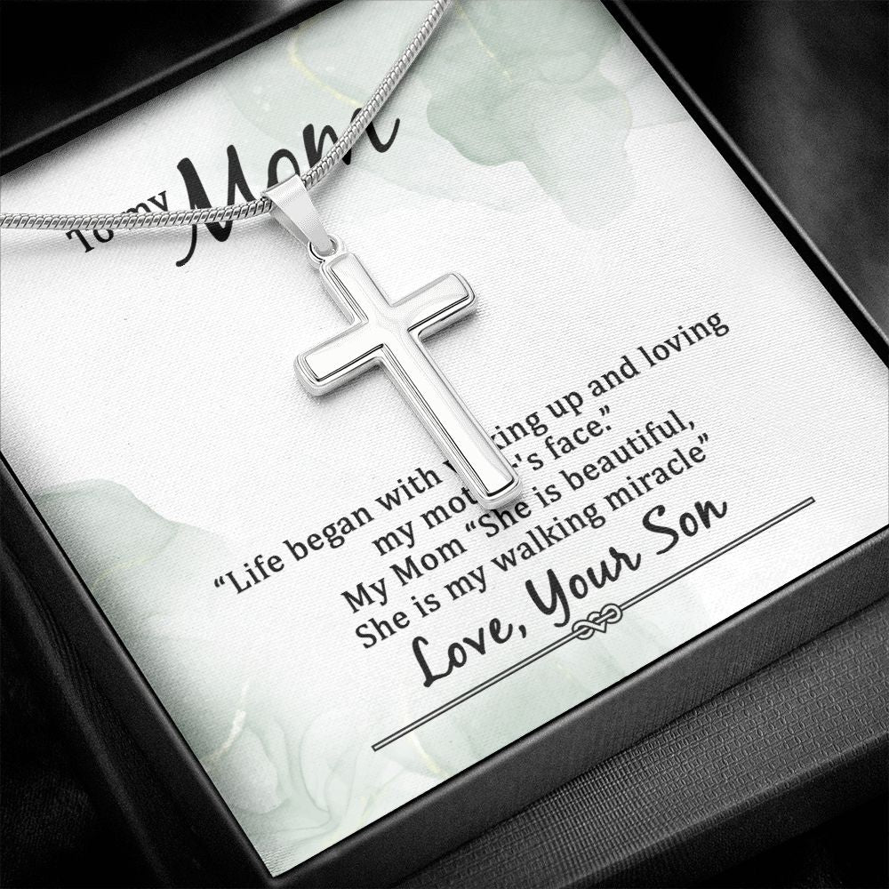 To my Mom Life began with walking up Wear your faith proudly with this stunning artisan-crafted Stainless Steel Cross Necklace.