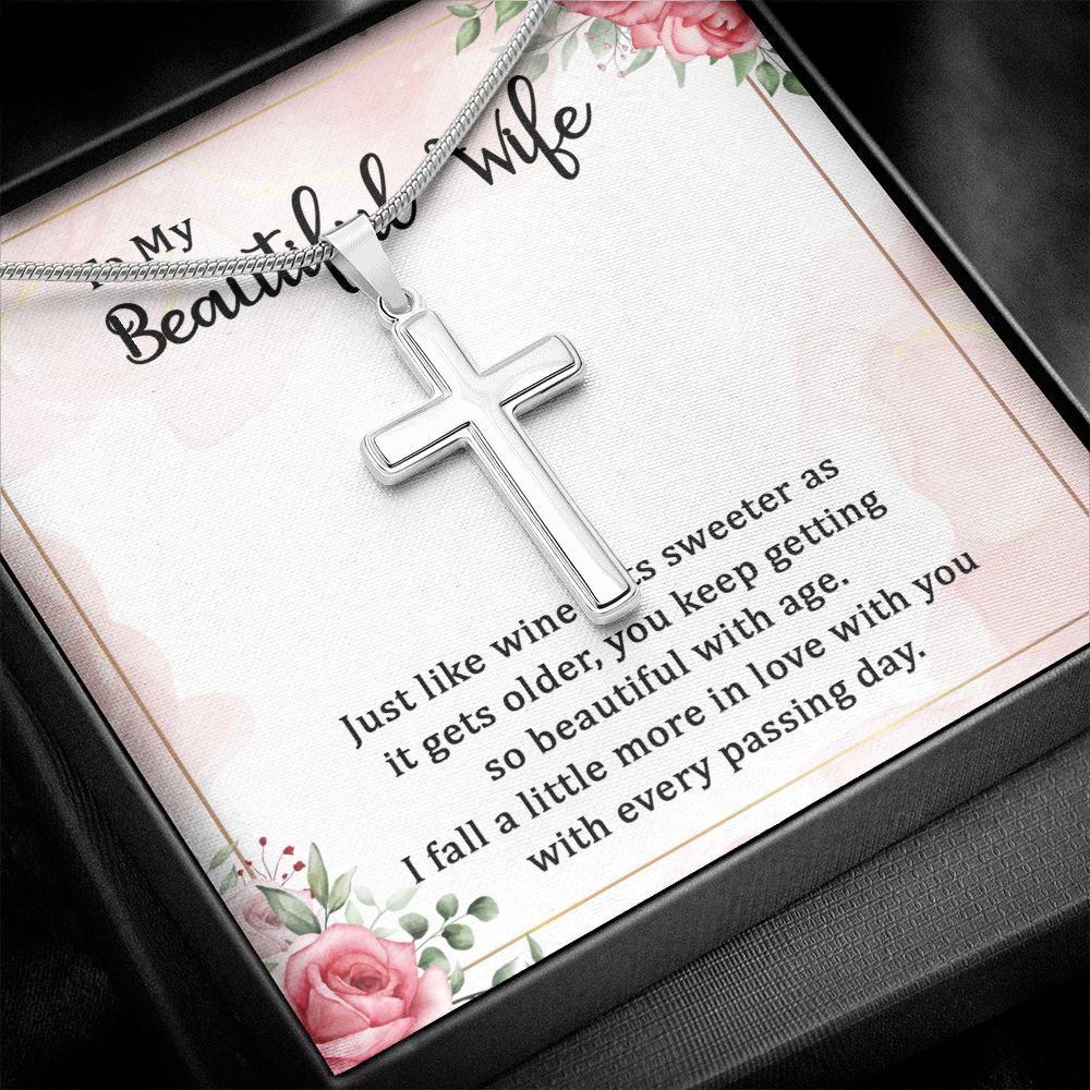 To my beautiful wife wine gets sweeter Stainless steel necklace perfect for gift