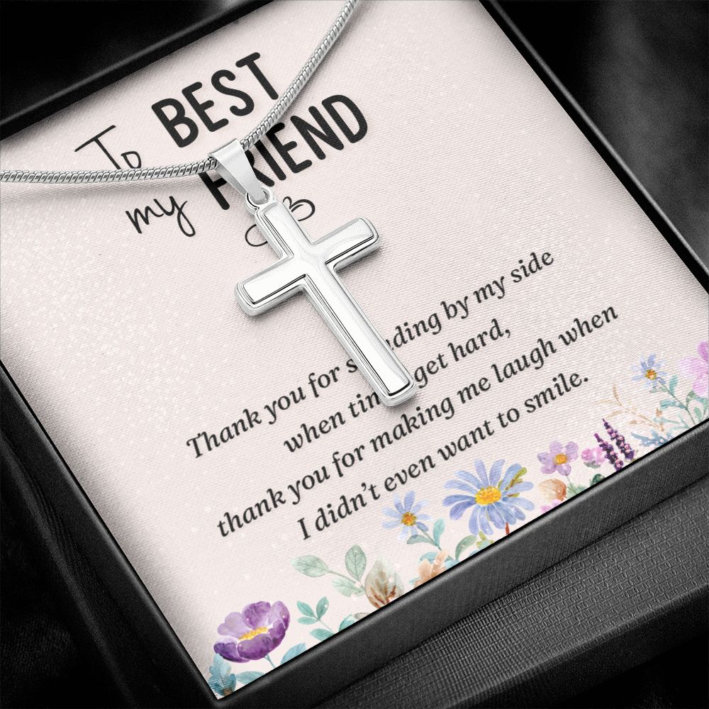 To my best friend-Thank you Wear your faith proudly with this stunning artisan-crafted Stainless Steel Cross Necklace.
