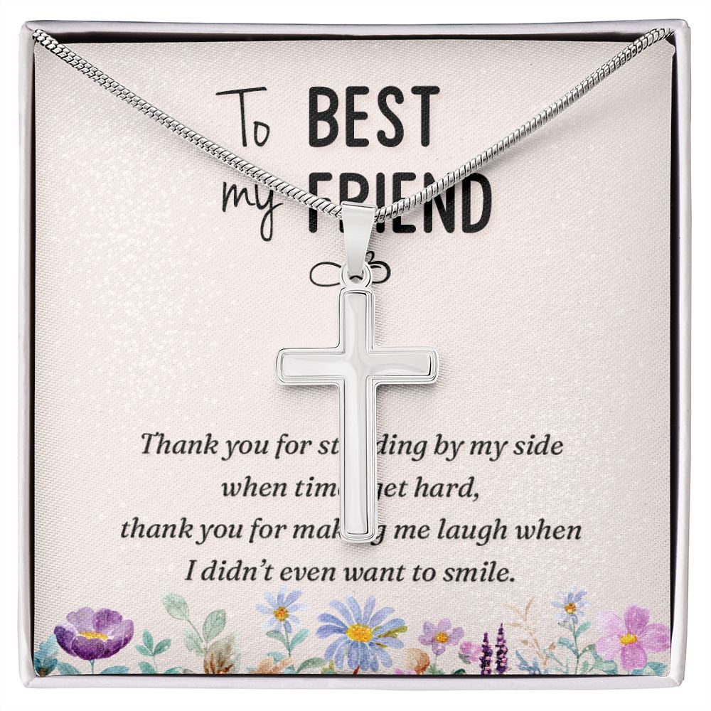 To my best friend-Thank you Wear your faith proudly with this stunning artisan-crafted Stainless Steel Cross Necklace.