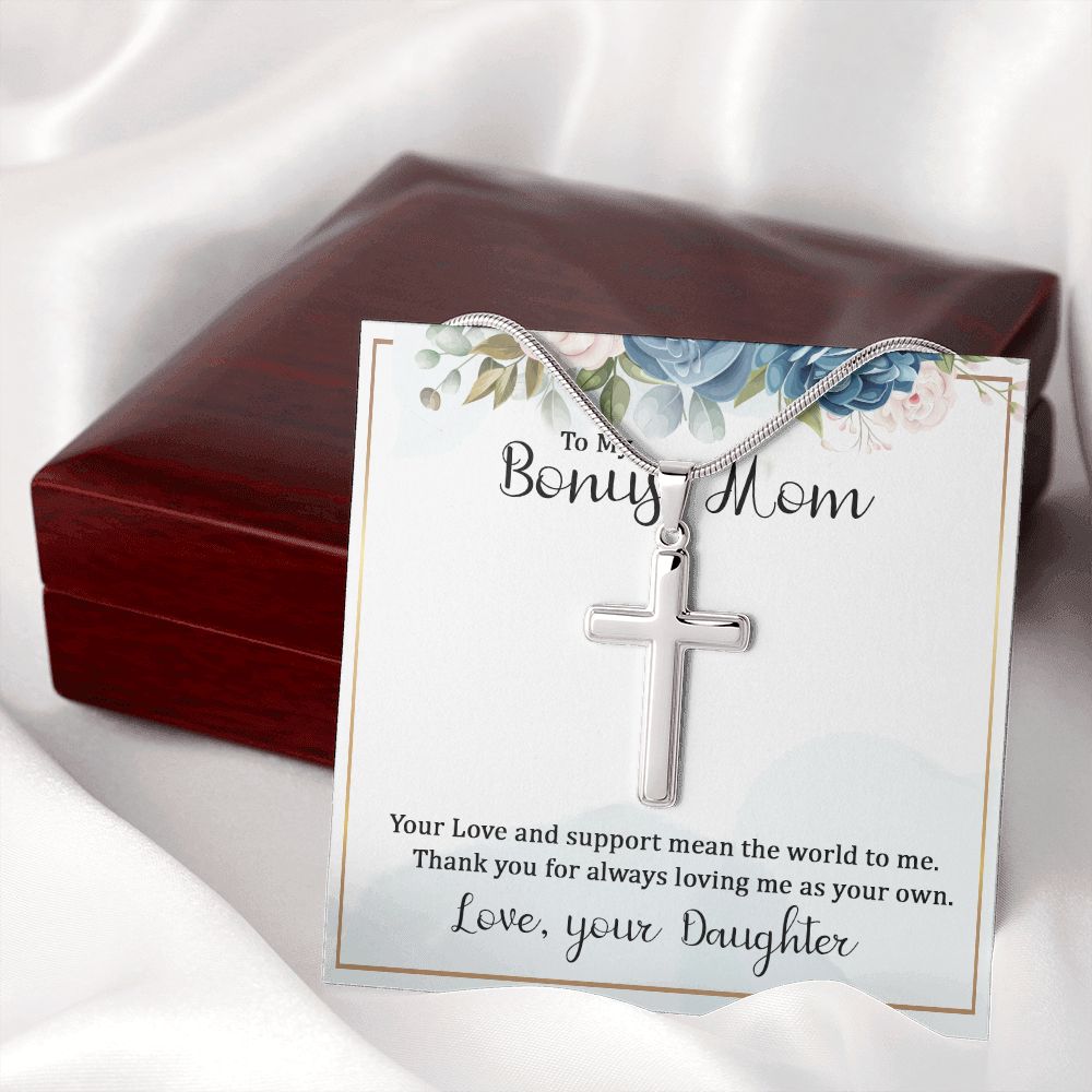 To My Bonus Mom Wear your faith proudly with this stunning artisan-crafted Stainless Steel Cross Necklace.