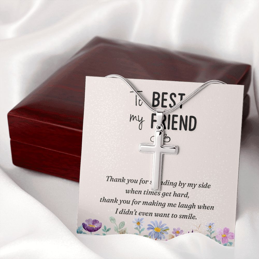 To my best friend-Thank you Wear your faith proudly with this stunning artisan-crafted Stainless Steel Cross Necklace.