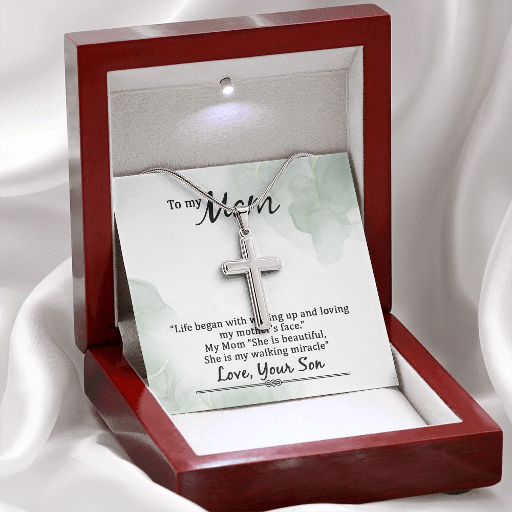 To my Mom Life began with walking up Wear your faith proudly with this stunning artisan-crafted Stainless Steel Cross Necklace.