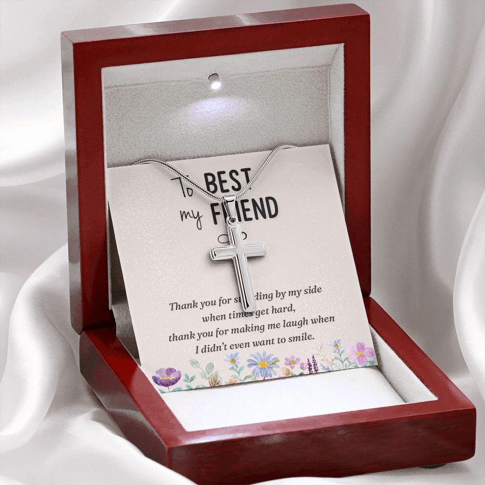 To my best friend-Thank you Wear your faith proudly with this stunning artisan-crafted Stainless Steel Cross Necklace.