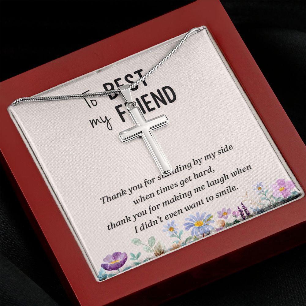 To my best friend-Thank you Wear your faith proudly with this stunning artisan-crafted Stainless Steel Cross Necklace.