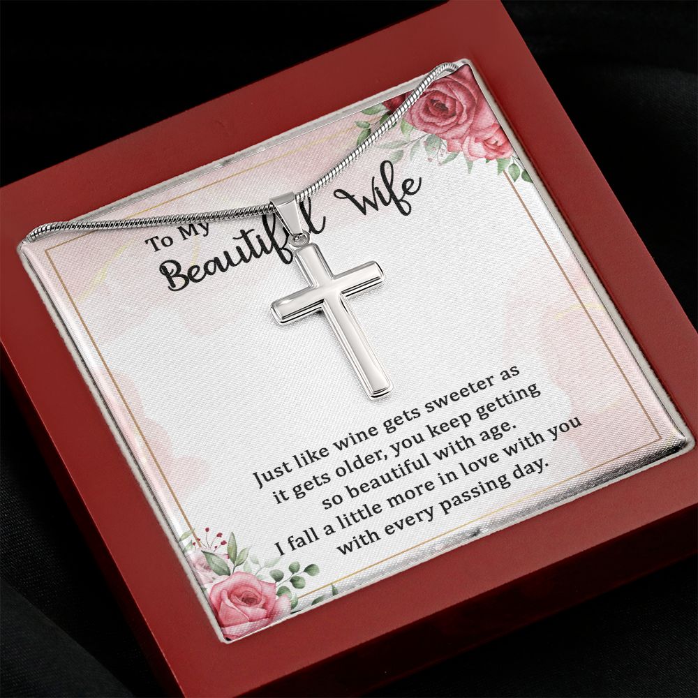 To my beautiful wife wine gets sweeter Wear your faith proudly with this stunning artisan-crafted Stainless Steel Cross Necklace.