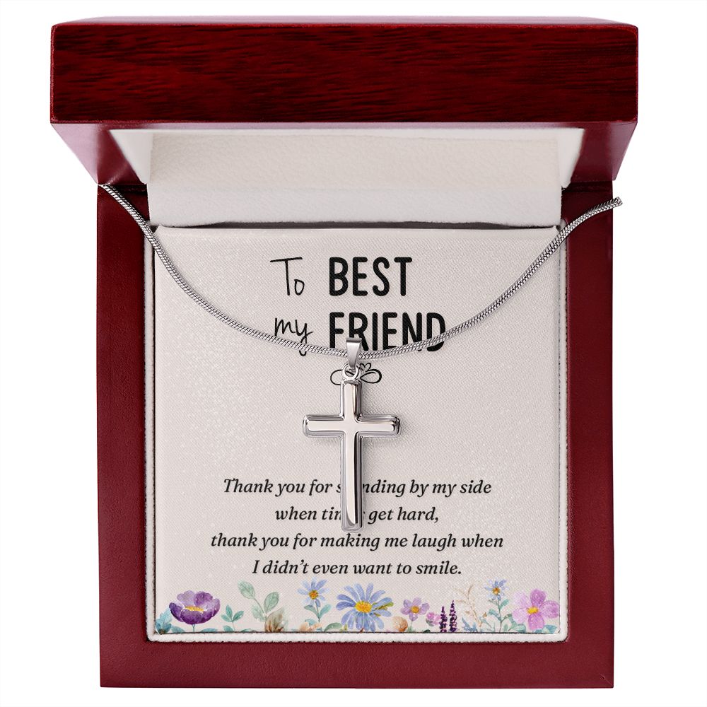 To my best friend-Thank you Wear your faith proudly with this stunning artisan-crafted Stainless Steel Cross Necklace.