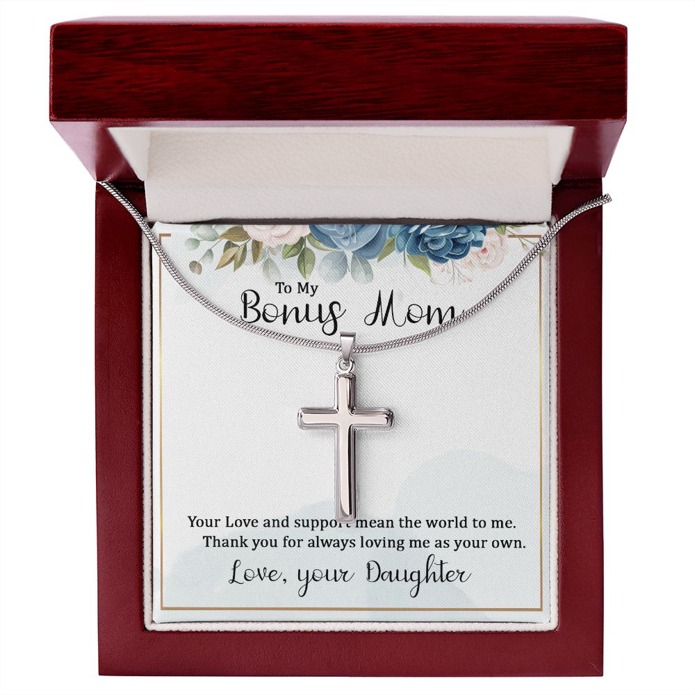 To My Bonus Mom Wear your faith proudly with this stunning artisan-crafted Stainless Steel Cross Necklace.
