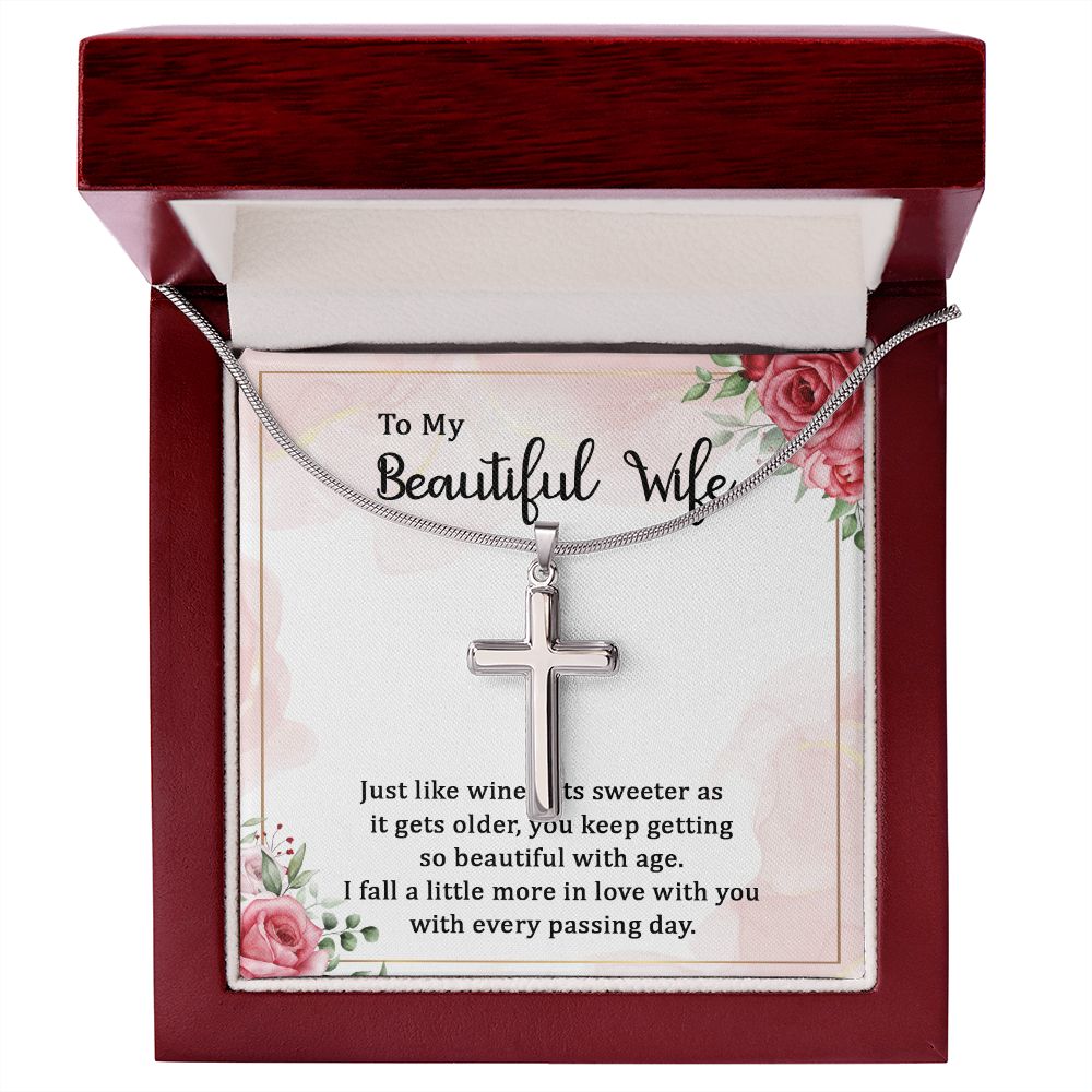 To my beautiful wife wine gets sweeter Wear your faith proudly with this stunning artisan-crafted Stainless Steel Cross Necklace.