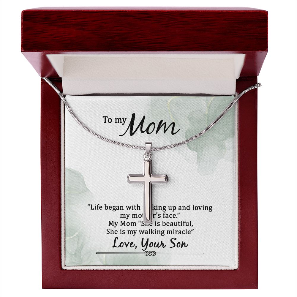 To my Mom Life began with walking up Wear your faith proudly with this stunning artisan-crafted Stainless Steel Cross Necklace.