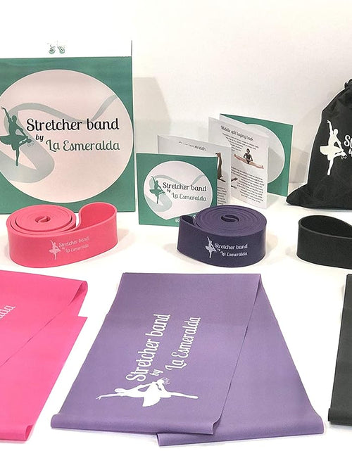 Load image into Gallery viewer, Stretch Bands Set of 2 for Ballet, Dancers, Gymnastics .Resistance Bands to Improve Flexibility, Splitting and Strenght. 3 Colors, Gift Box, Instruction Booklet, Carry Bag Including.
