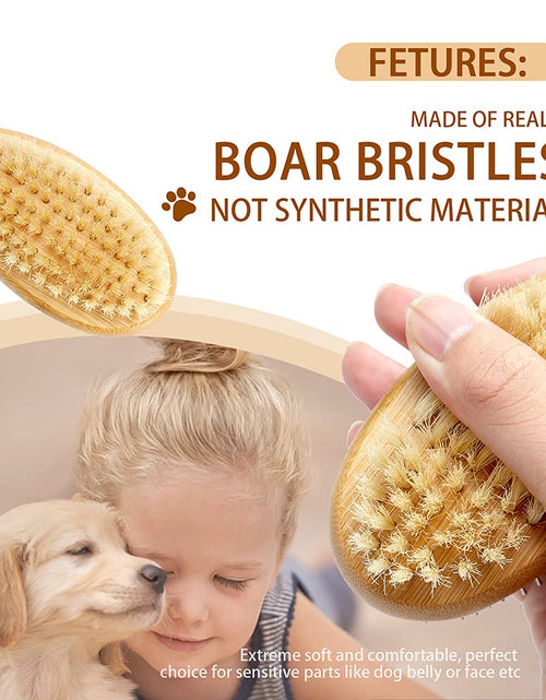 Load image into Gallery viewer, Dog Brush Cat Brush,  Double Sided Bristle and Pin Pet Brush for Dog Grooming, Real Boar Bristle Shedding Brush with Bamboo Handle for Long Short Hair, 2 Pack Dog Comb, White
