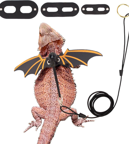 Bearded Dragon Leash Harness, 3 Size Pack Leather Wing Lizard Harness with Removable Lizard Leash for Bearded Dragon Lizard Reptiles (Black)