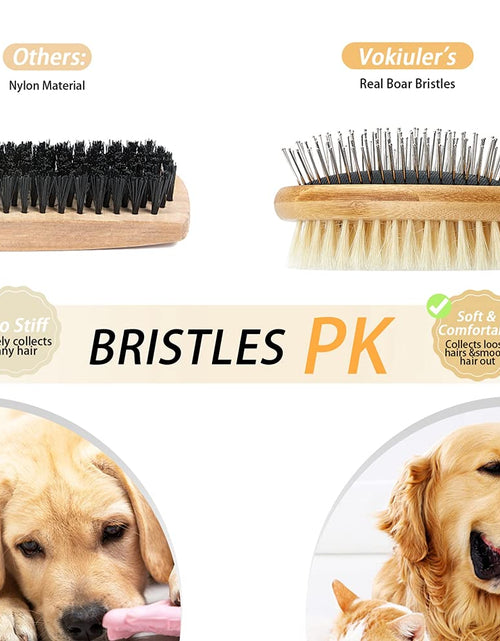 Load image into Gallery viewer, Dog Brush Cat Brush,  Double Sided Bristle and Pin Pet Brush for Dog Grooming, Real Boar Bristle Shedding Brush with Bamboo Handle for Long Short Hair, 2 Pack Dog Comb, White
