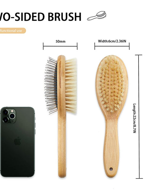 Load image into Gallery viewer, Dog Brush Cat Brush,  Double Sided Bristle and Pin Pet Brush for Dog Grooming, Real Boar Bristle Shedding Brush with Bamboo Handle for Long Short Hair, 2 Pack Dog Comb, White
