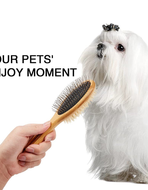 Load image into Gallery viewer, Dog Brush Cat Brush,  Double Sided Bristle and Pin Pet Brush for Dog Grooming, Real Boar Bristle Shedding Brush with Bamboo Handle for Long Short Hair, 2 Pack Dog Comb, White
