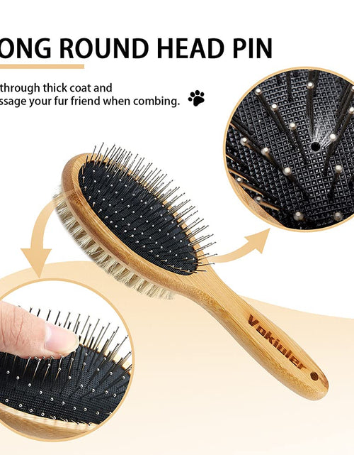 Load image into Gallery viewer, Dog Brush Cat Brush,  Double Sided Bristle and Pin Pet Brush for Dog Grooming, Real Boar Bristle Shedding Brush with Bamboo Handle for Long Short Hair, 2 Pack Dog Comb, White
