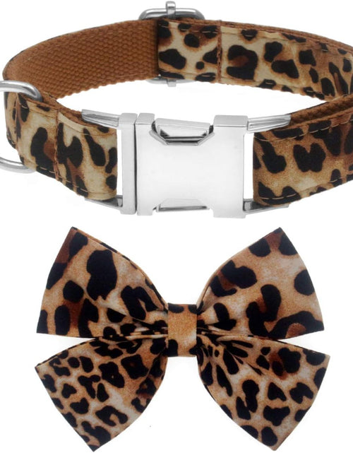 Load image into Gallery viewer, Dog Collar with Bow, Cotton &amp; Webbing, Detachable Bowtie Dog Collar, Adjustable Dog Collars and Leash for Small Medium Large Dogs (S, Leopard Print)
