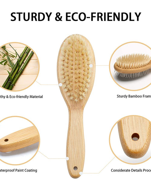 Load image into Gallery viewer, Dog Brush Cat Brush,  Double Sided Bristle and Pin Pet Brush for Dog Grooming, Real Boar Bristle Shedding Brush with Bamboo Handle for Long Short Hair, 2 Pack Dog Comb, White
