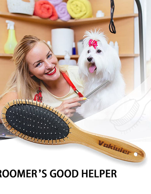 Load image into Gallery viewer, Dog Brush Cat Brush,  Double Sided Bristle and Pin Pet Brush for Dog Grooming, Real Boar Bristle Shedding Brush with Bamboo Handle for Long Short Hair, 2 Pack Dog Comb, White
