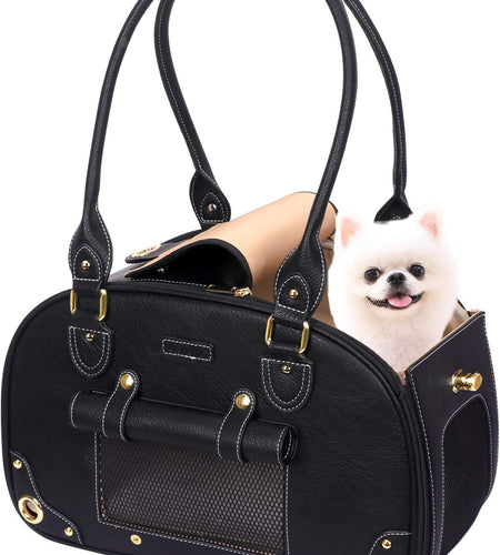 Dog Carrier, Pet Carrier, Dog Purse, Foldable Waterproof Premium PU Leather Pet Travel Portable Bag Carrier for Cat and Small Dog Home & Outdoor