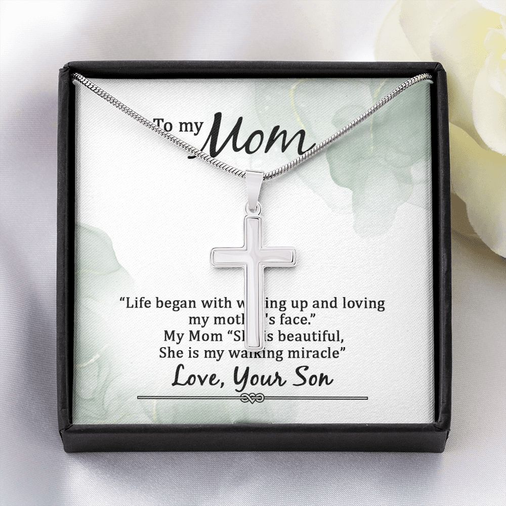 To my Mom Life began with walking up Stainless steel necklace perfect for gift
