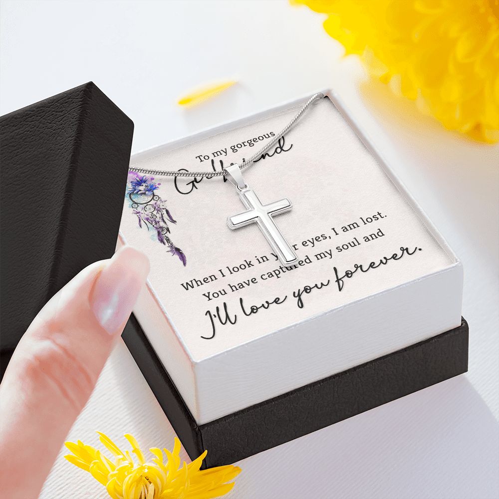 When I look in your eyes Wear your faith proudly with this stunning artisan-crafted Stainless Steel Cross Necklace.