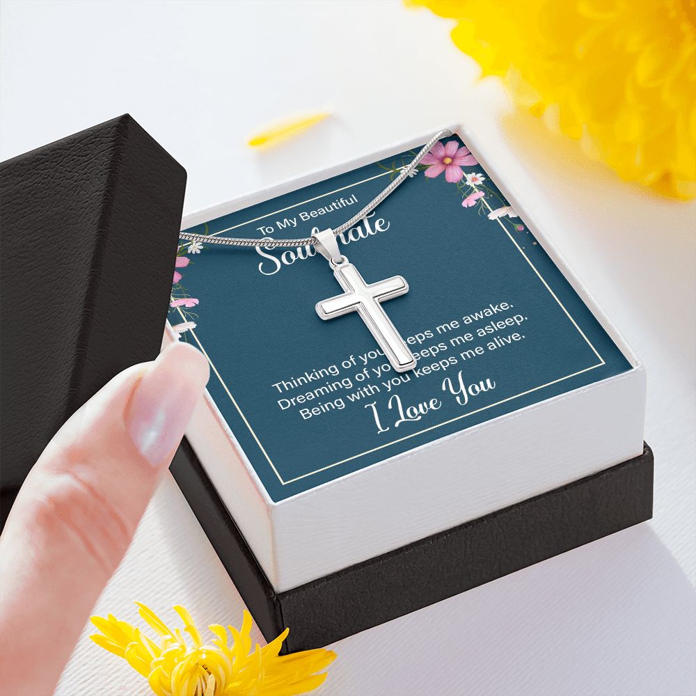 To my soulmate - thinking of you keeps me awake Wear your faith proudly with this stunning artisan-crafted Stainless Steel Cross Necklace.