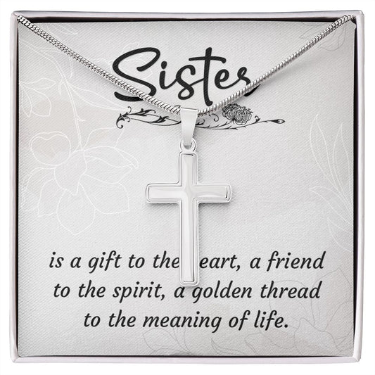A sister is a gift Wear your faith proudly with this stunning artisan-crafted Stainless Steel Cross Necklace.