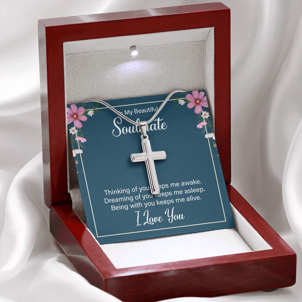To my soulmate - thinking of you keeps me awake Wear your faith proudly with this stunning artisan-crafted Stainless Steel Cross Necklace.