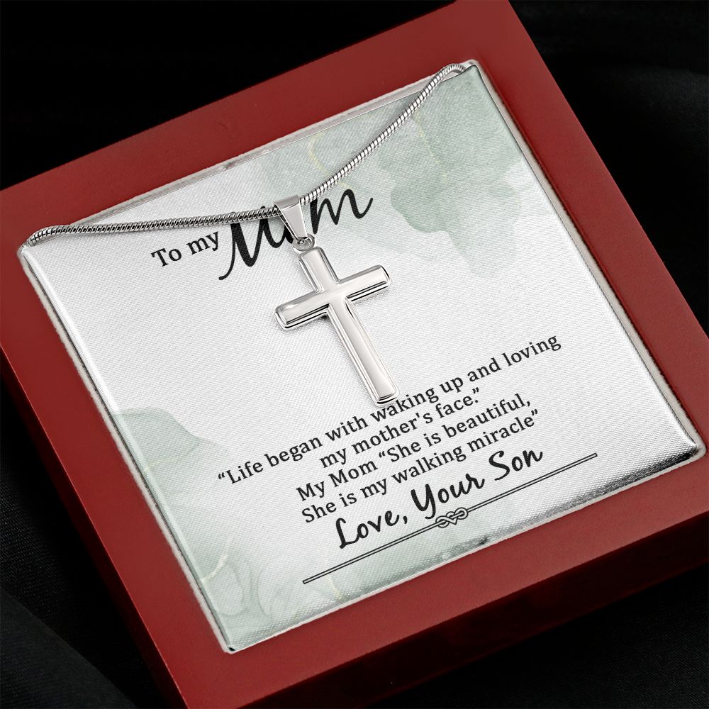 To my Mom Life began with walking up Stainless steel necklace perfect for gift